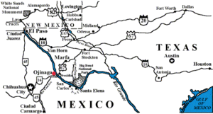The Rio Grande marks the border between the United States and Mexico beginning at El Paso and ending at the Gulf of Mexico.